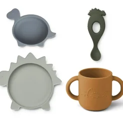Online Liewood Coffret repas en silicone Vivi Dino bleu, vert et moutarde (4 pièces)