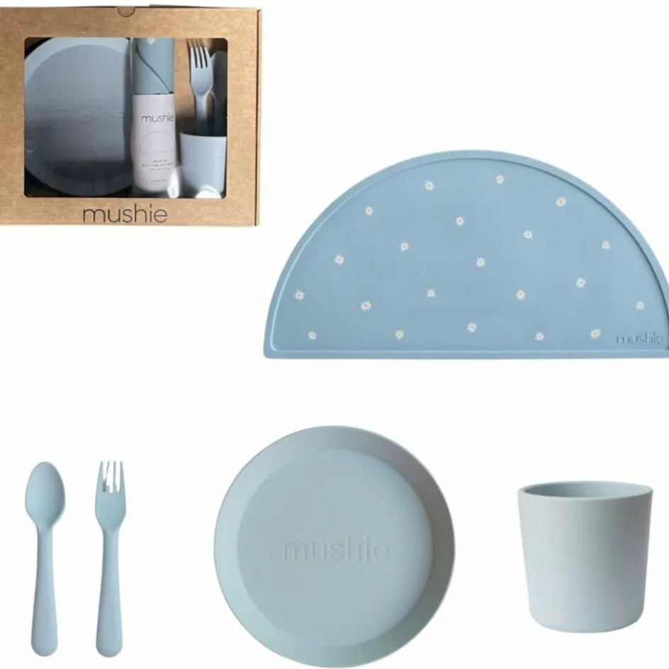 Coffret repas Round Powder Blue (4 pièces)|Mushie