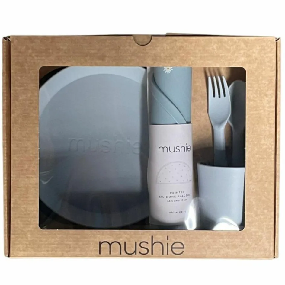 Coffret repas Round Powder Blue (4 pièces)|Mushie