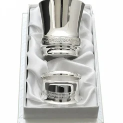 Coffret timbale et rond de serviette Champs Elysées personnalisable (métal argenté)|Daniel Crégut Discount