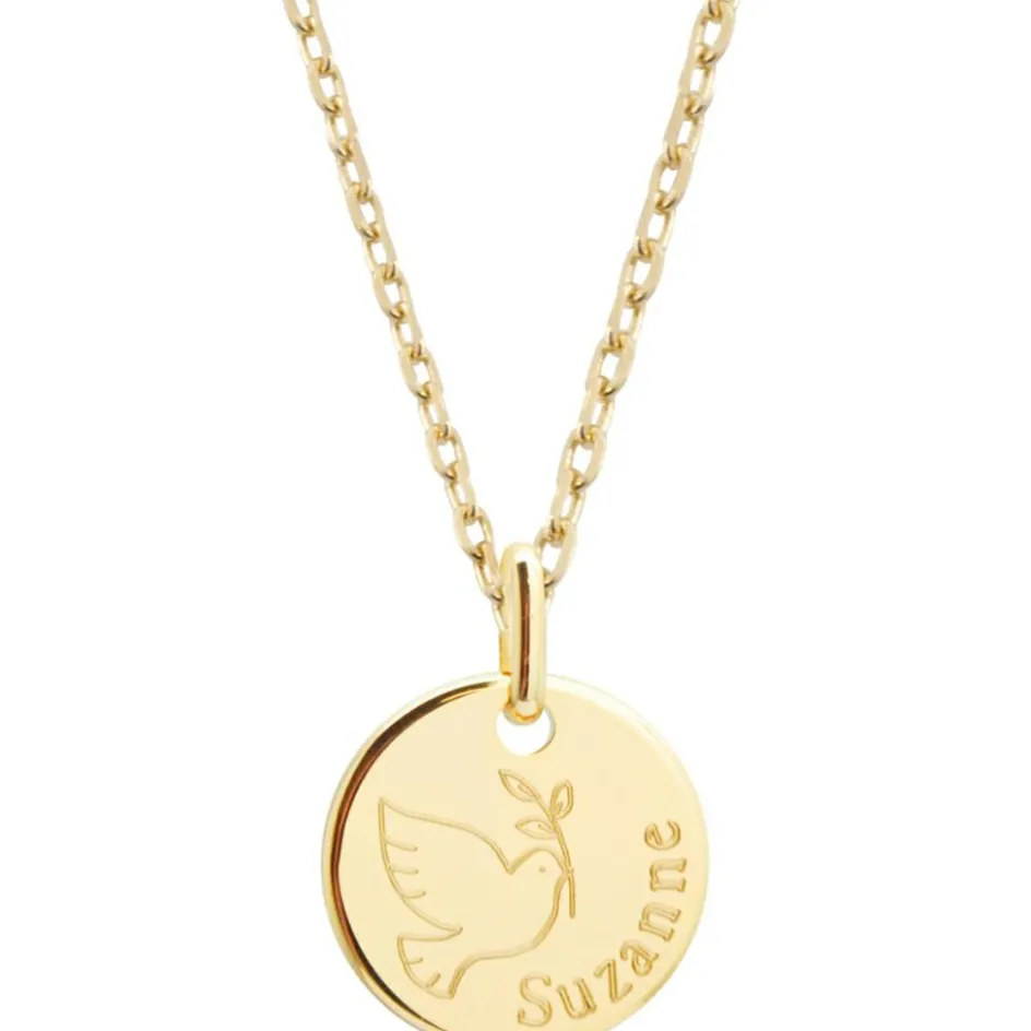 Collier chaîne dessin Colombe personnalisable (plaqué or)|Petits trésors Outlet
