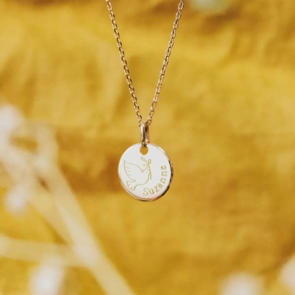 Collier chaîne dessin Colombe personnalisable (plaqué or)|Petits trésors Outlet