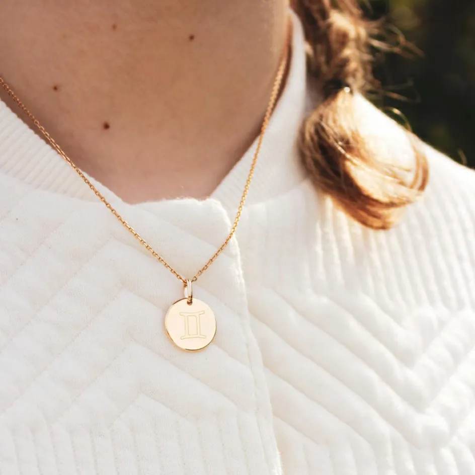 Collier chaîne médaille Gémeaux personnalisable (plaqué or)|Petits trésors Best