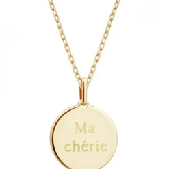 Collier enfant médaille Coeur ivoire plaqué or 42 cm (personnalisable)|Petits trésors New