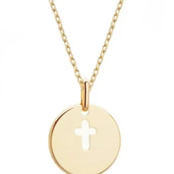 Collier enfant médaille Croix ivoire plaqué or 42 cm (personnalisable)|Petits trésors Online