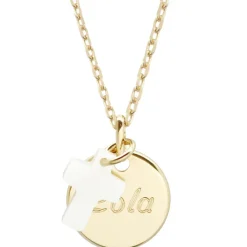 Collier enfant médaille et croix en nacre personnalisable (plaqué or)|Petits trésors Hot