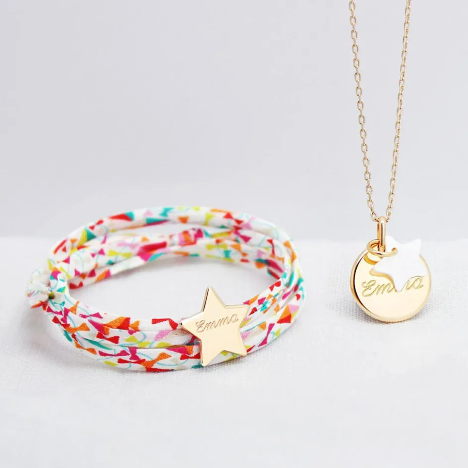 Sale Petits trésors Collier enfant médaille et étoile en nacre personnalisable (plaqué or)