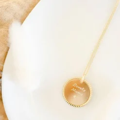 Collier médaille Perlée personnalisable (or jaune 18 carats)|Pleine Lune