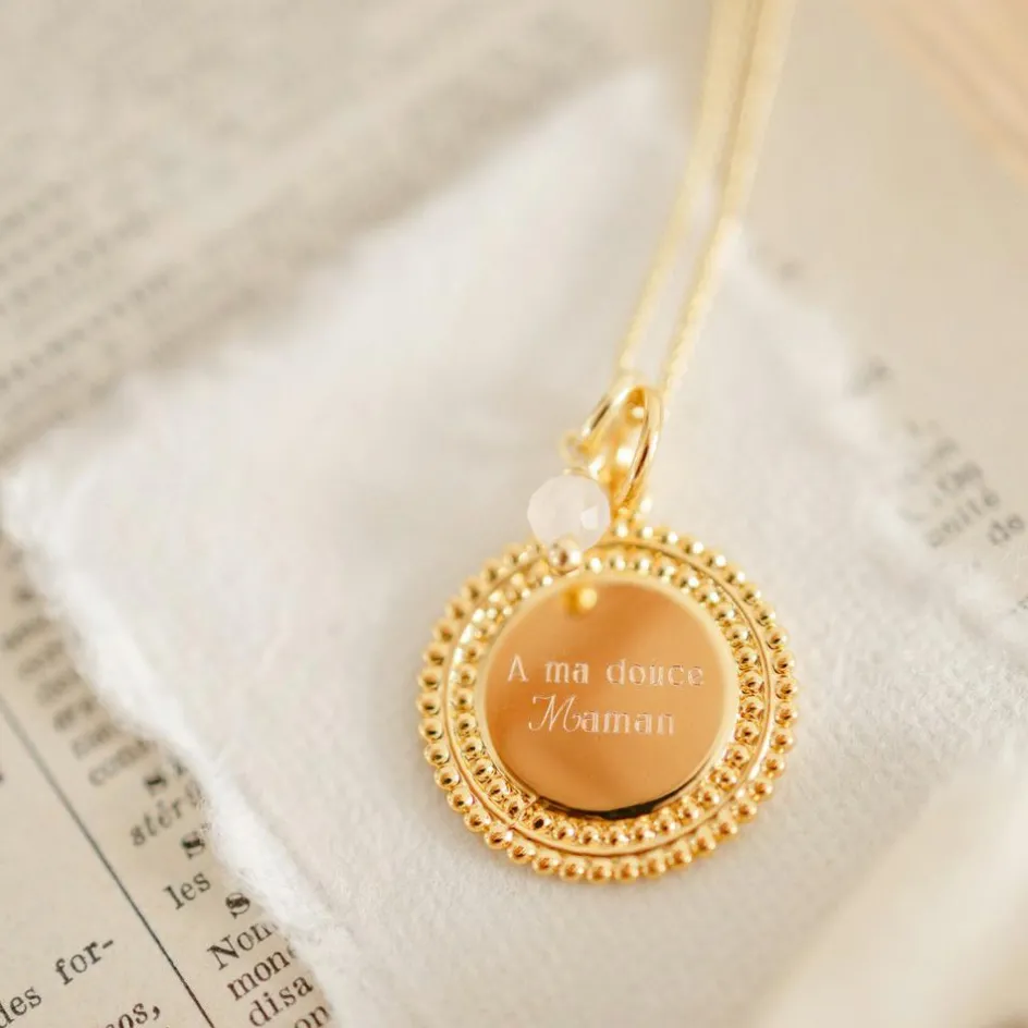 Clearance Pleine Lune Collier médaille Sun pierre fine personnalisable (or jaune 18 carats)