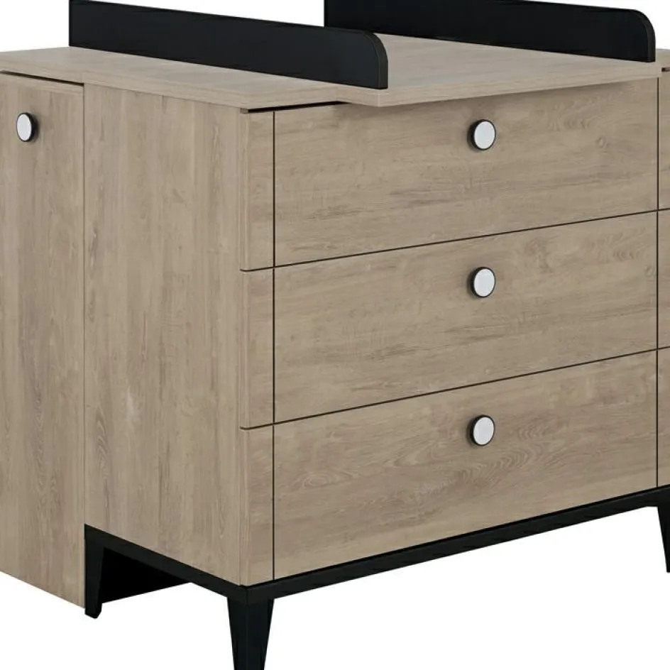 Commode à langer 3 tiroirs en chêne blond noir Marcel|Galipette Outlet