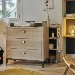 Commode à langer 3 tiroirs en chêne blond noir Marcel|Galipette Outlet