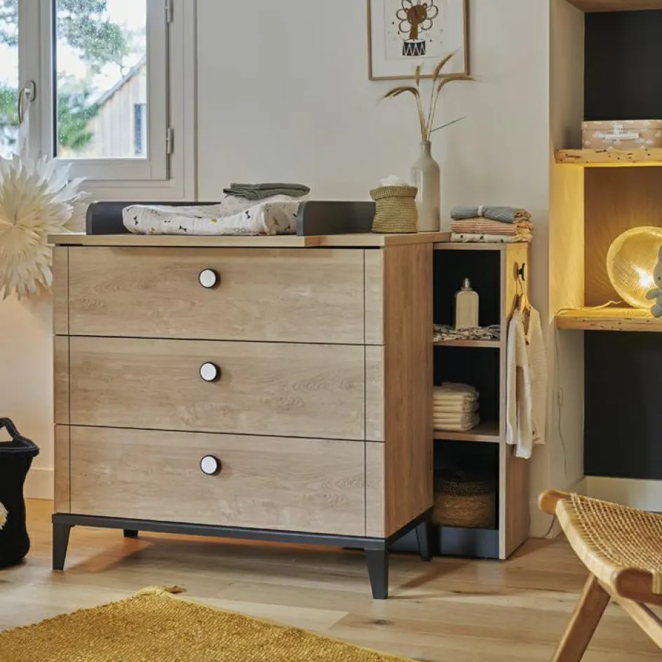 Commode à langer 3 tiroirs en chêne blond noir Marcel|Galipette Outlet