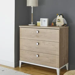 Galipette Commode à langer 3 tiroirs en chêne blond Marcel