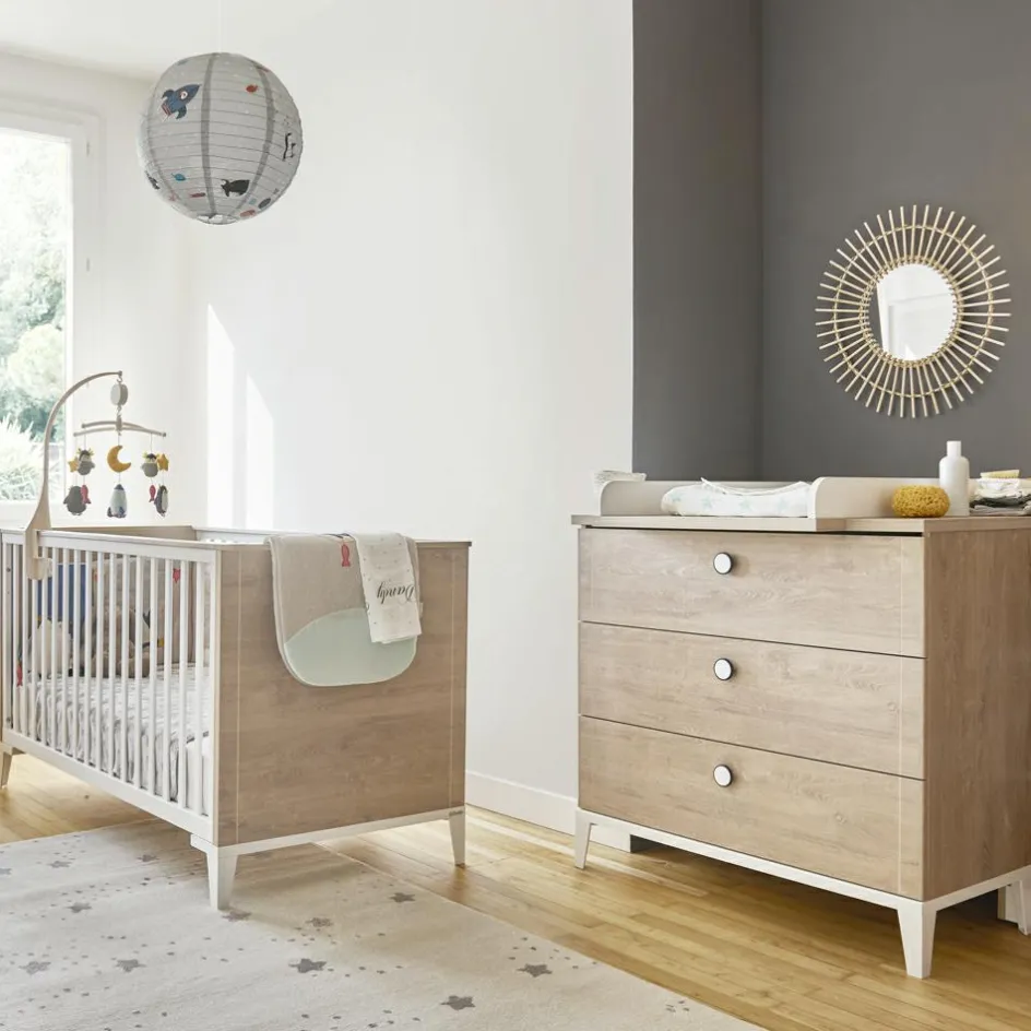 Galipette Commode à langer 3 tiroirs en chêne blond Marcel