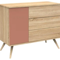 Commode 3 tiroir et 1 porte Seventies terracotta|Sauthon mobilier