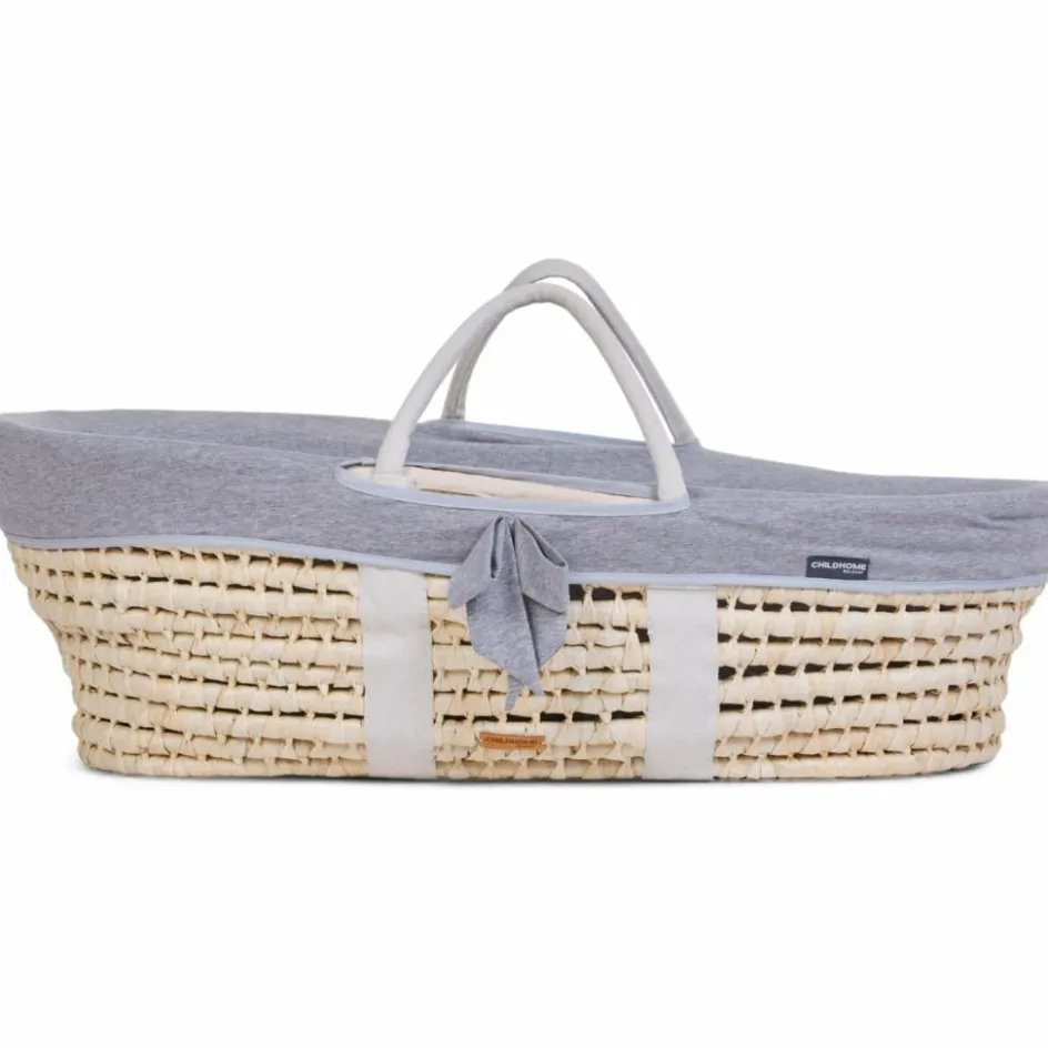 Couffin moïse naturel avec matelas et habillage jersey gris|Childhome Outlet