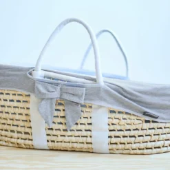 Couffin moïse naturel avec matelas et habillage jersey gris|Childhome Outlet