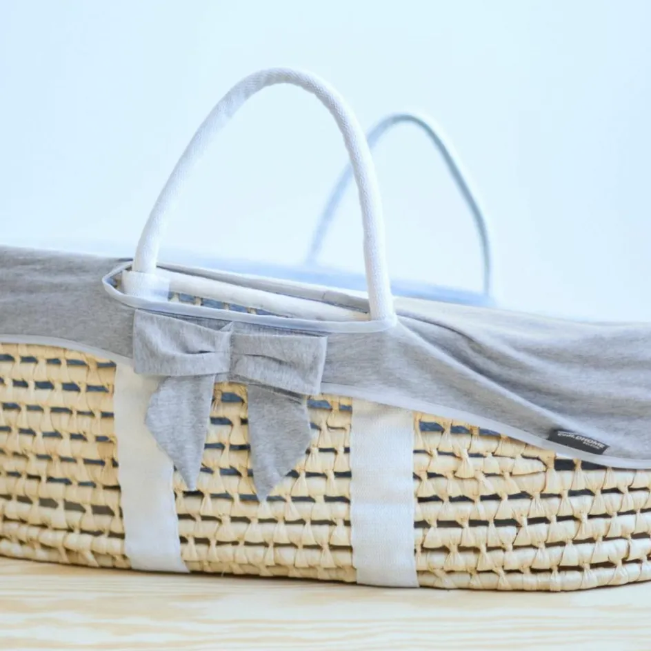 Couffin moïse naturel avec matelas et habillage jersey gris|Childhome Outlet
