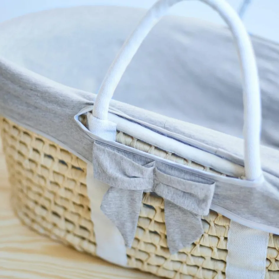 Couffin moïse naturel avec matelas et habillage jersey gris|Childhome Outlet