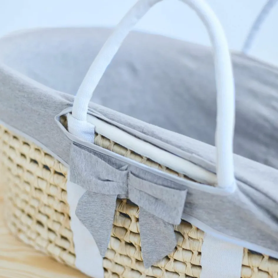Couffin moïse naturel avec matelas et habillage jersey gris|Childhome Outlet