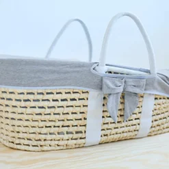 Couffin moïse naturel avec matelas et habillage jersey gris|Childhome Outlet