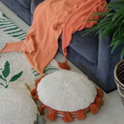 Coussin rond à pompons Circle terracotta (48 cm)|Lorena Canals Clearance