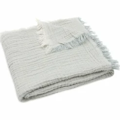 Couverture en gaze de coton Fringe Stripe Sea Green (75 x 100 cm)|Jollein Best