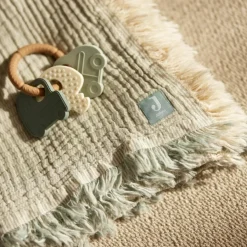 Couverture en gaze de coton Fringe Stripe Sea Green (120 x 120 cm)|Jollein Online