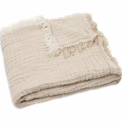 Couverture en gaze de coton Fringe Stripe Biscuit (75 x 100 cm)|Jollein New