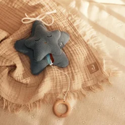 Couverture en gaze de coton Fringe Stripe Biscuit (75 x 100 cm)|Jollein New