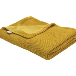 Outlet Trois Kilos Sept Couverture en tricot et flanelle Moutarde (75 x 100 cm)