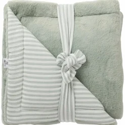Couverture Luxe fausse fourrure angora et gaze rayé vert de gris (70 x 100 cm)|BB & Co Best