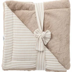 Couverture Luxe fausse fourrure angora et gaze rayé galet (70 x 100 cm)|BB & Co Sale