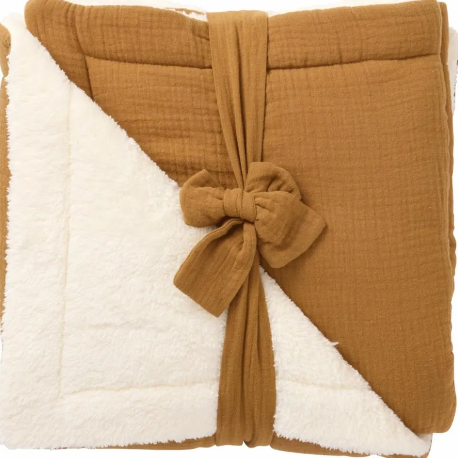 Couverture peluche double gaze et microfibre havane (70 x 100 cm)|BB & Co New