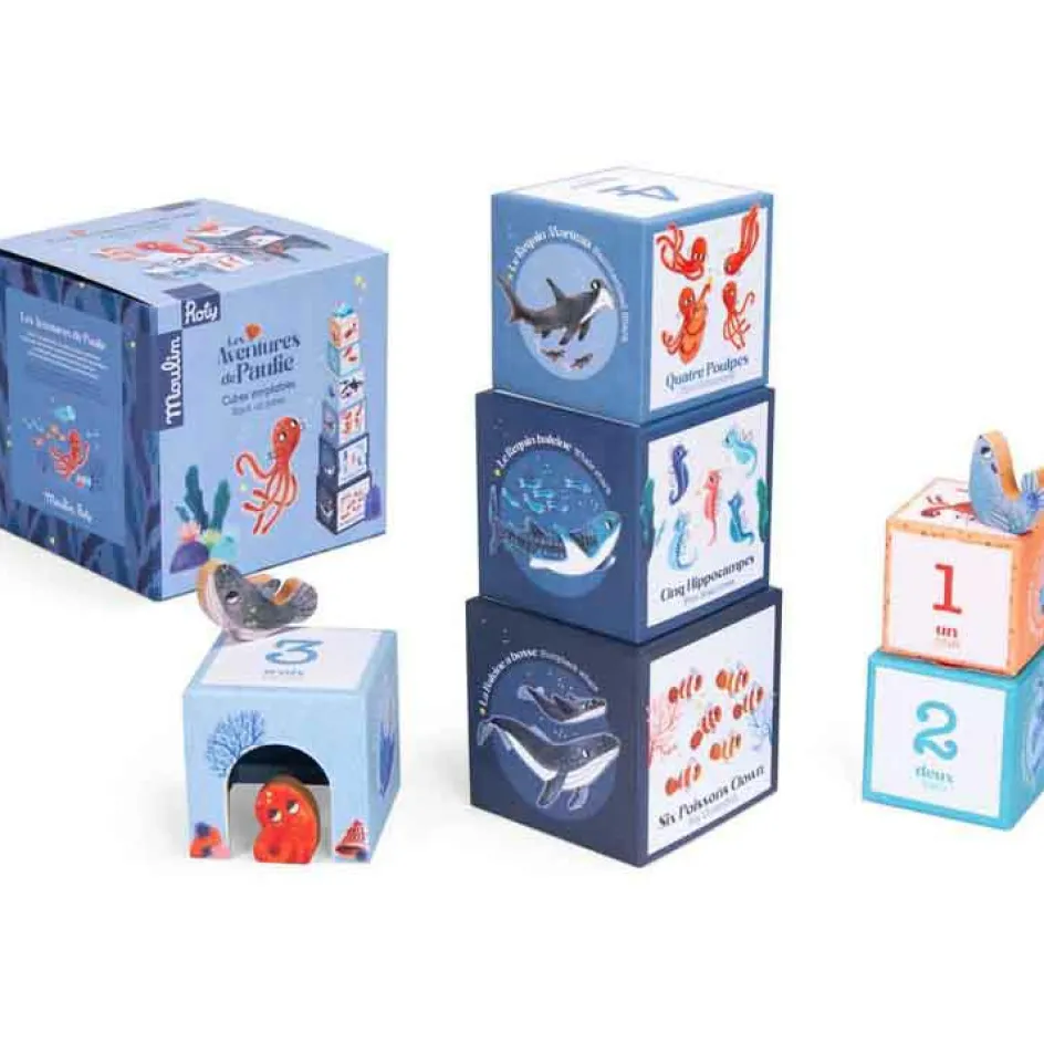Clearance Moulin Roty Cubes empilables + personnages Les aventures de Paulie (6 cubes)