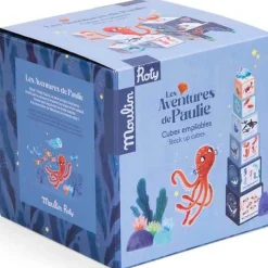 Clearance Moulin Roty Cubes empilables + personnages Les aventures de Paulie (6 cubes)
