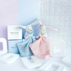 Doudou plat lapin rose J'aime mon doudou|Doudou et Compagnie Outlet