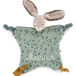 Sale Moulin Roty Doudou plat lapin sauge Trois petits lapins (personnalisable)