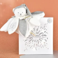 New Doudou et Compagnie Doudou plat pétales Ours Argent (25 cm)