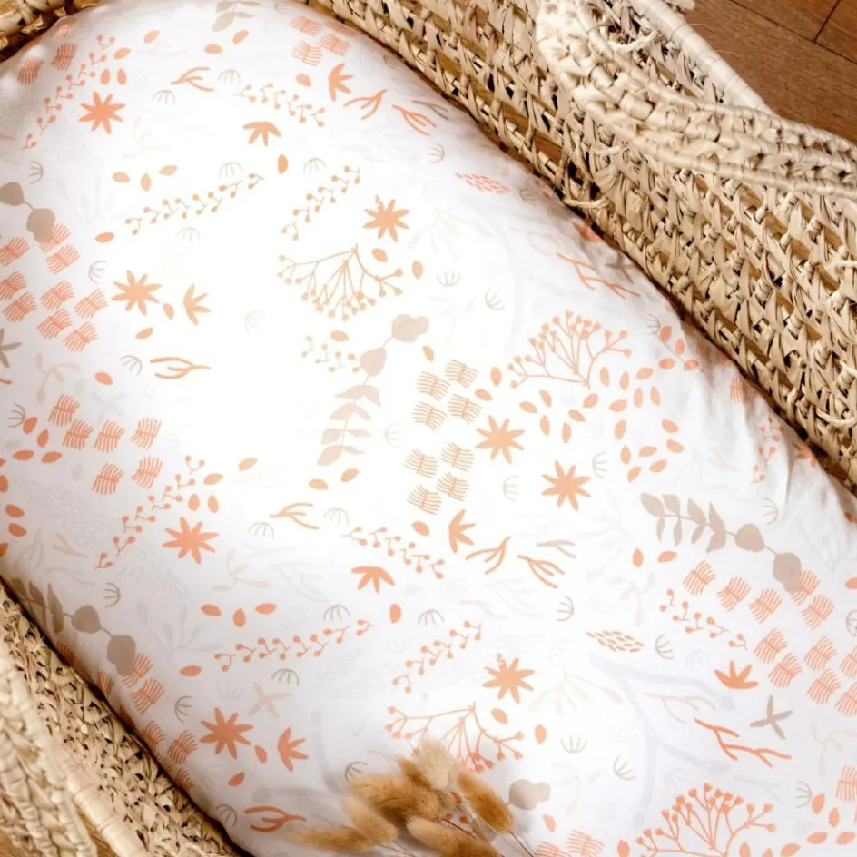 Drap housse en coton bio Yukari Peach pour landau (72 x 33 cm)|Kadolis Online