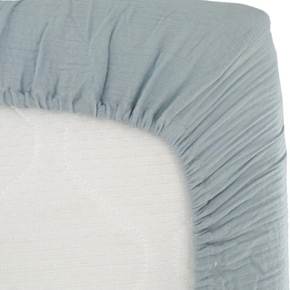 Drap housse en gaze de coton bleu vintage (60 x 120 cm)|Domiva Best