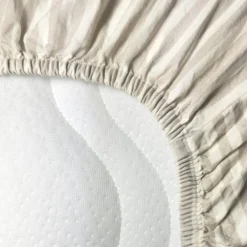 Drap housse percale de coton Rayé Lin (60 x 120 cm)|Kadolis