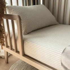 Drap housse percale de coton Rayé Lin (60 x 120 cm)|Kadolis