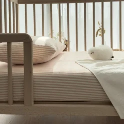 Discount Kadolis Drap housse percale de coton Rayé Peach (70 x 140 cm)