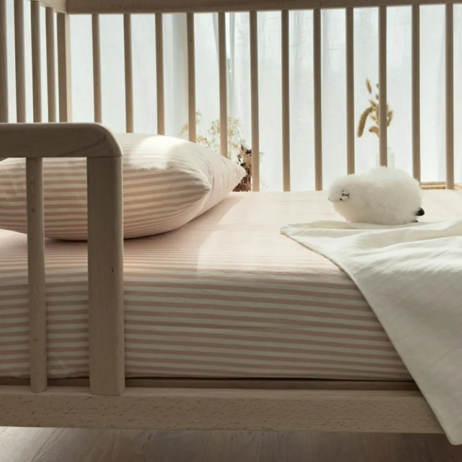 Discount Kadolis Drap housse percale de coton Rayé Peach (70 x 140 cm)