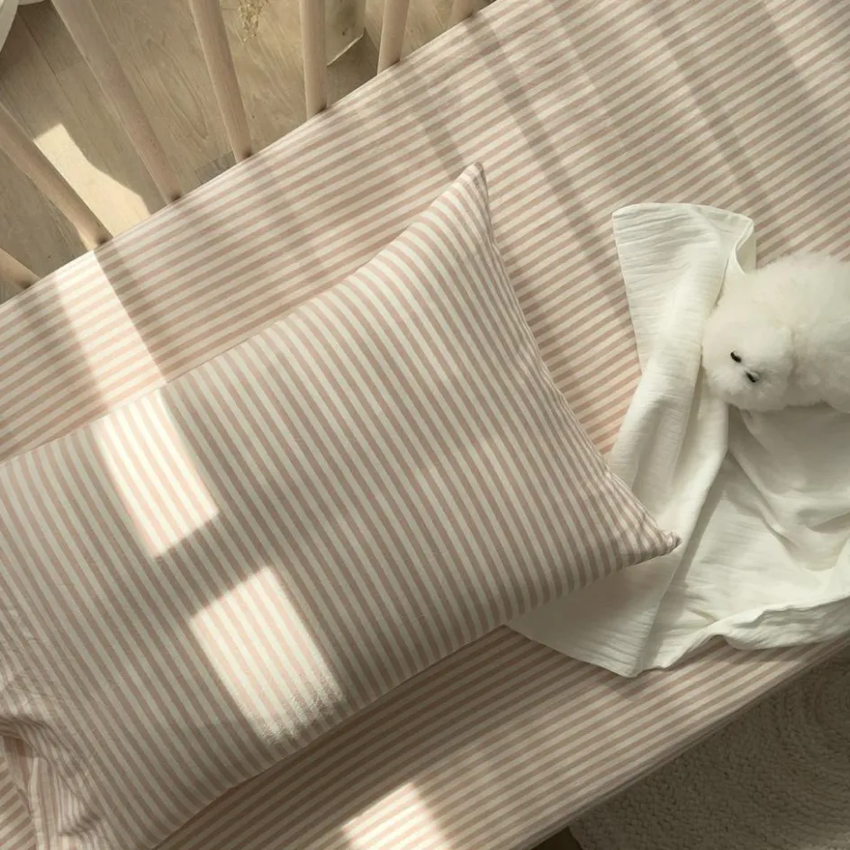 Discount Kadolis Drap housse percale de coton Rayé Peach (70 x 140 cm)