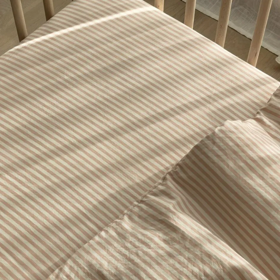 Discount Kadolis Drap housse percale de coton Rayé Peach (70 x 140 cm)