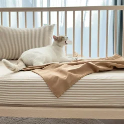 Drap housse percale de coton Rayé Ambre (60 x 120 cm)|Kadolis Outlet