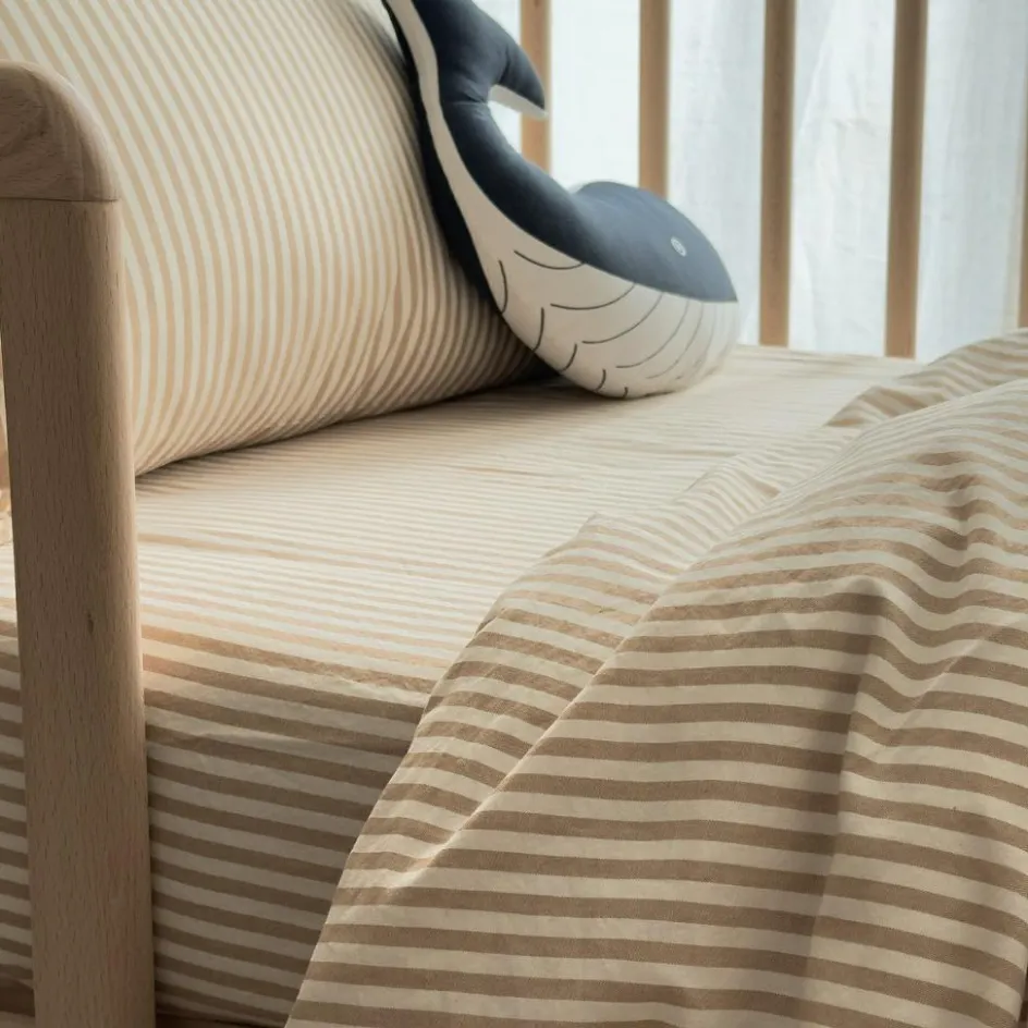 Drap housse percale de coton Rayé Ambre (60 x 120 cm)|Kadolis Outlet