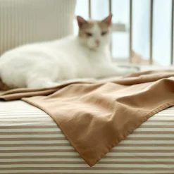 Drap housse percale de coton Rayé Ambre (60 x 120 cm)|Kadolis Outlet